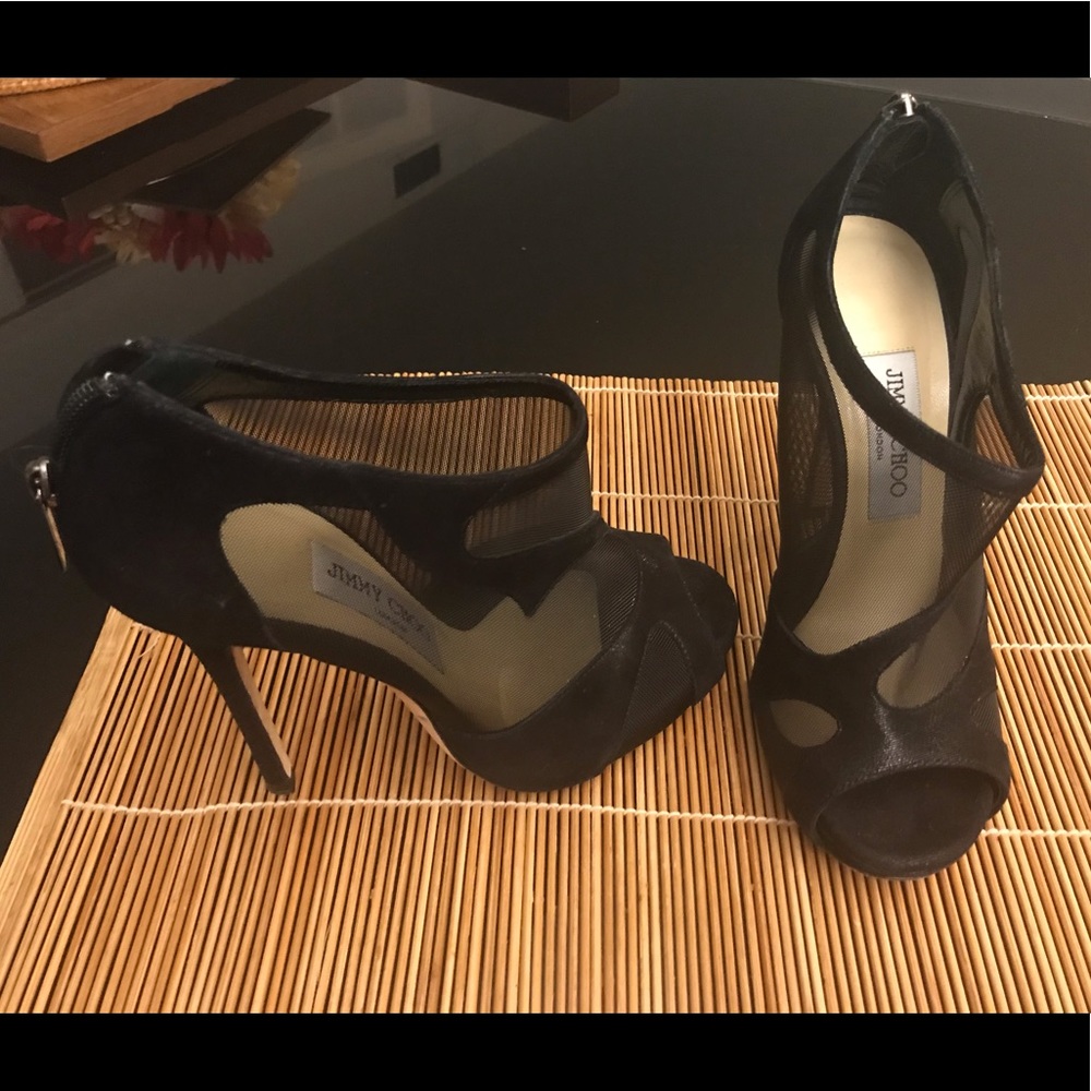 💯 AUTHENTIC Jimmy Choo Mesh/Suede Marble Peep Toe Booties